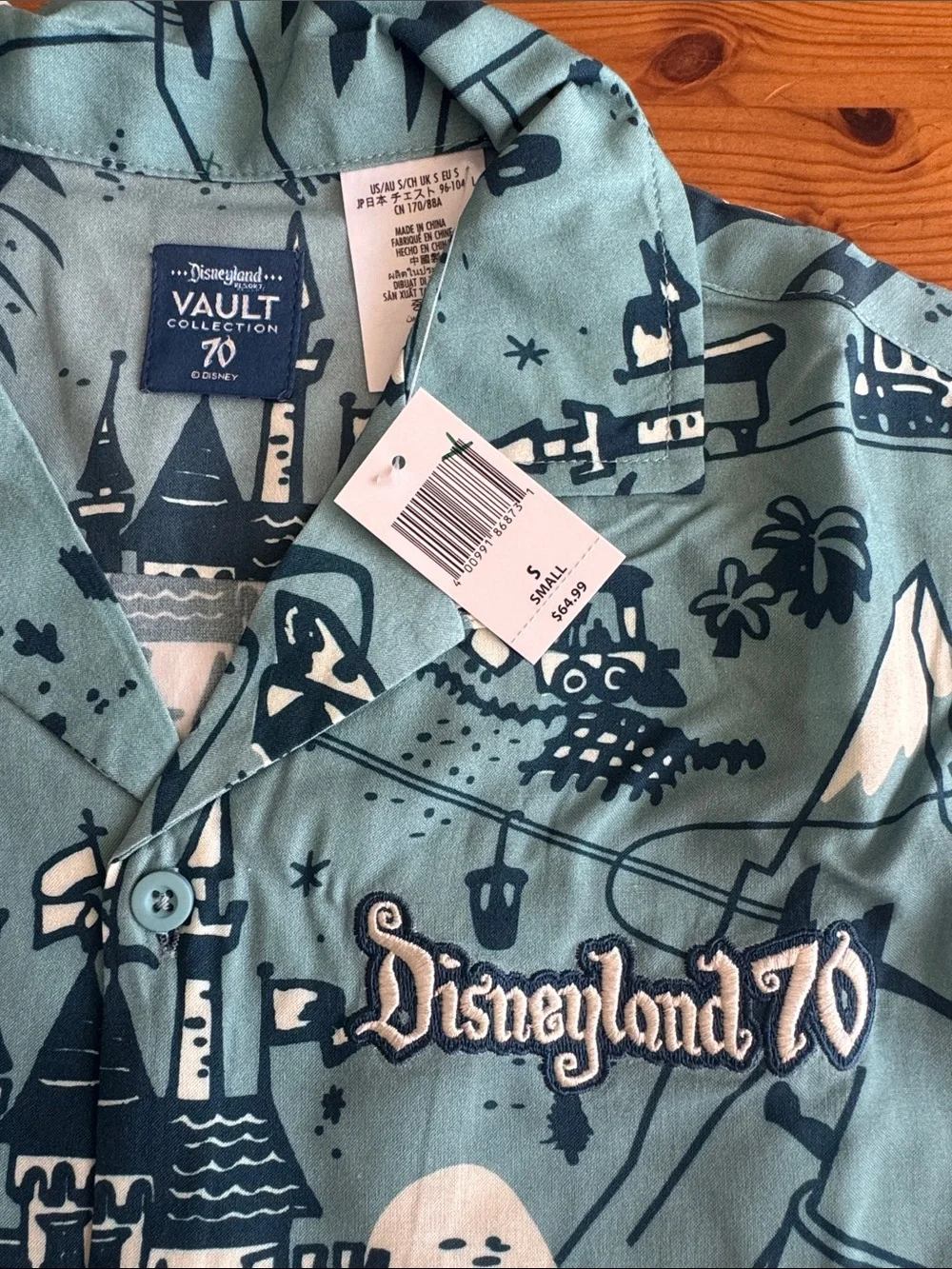 Disney Disneyland Vault 70th Anniversary Map Design Button Down Tee Shirt